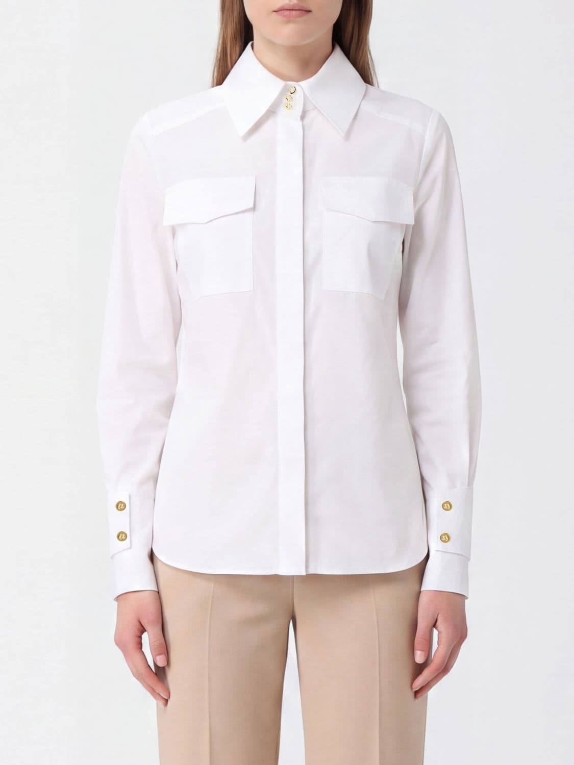 Elisabetta Franchi Slim Fit Cotton Poplin Shirt with Pockets