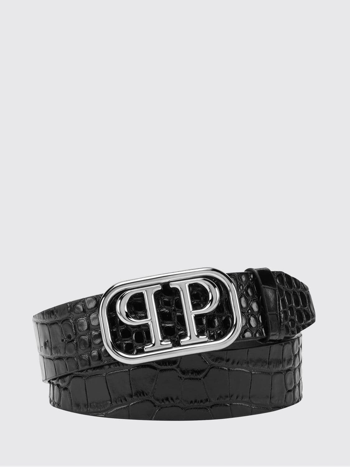 Philipp Plein Croc-Effect Calfskin Leather Belt with Monogram Buckle