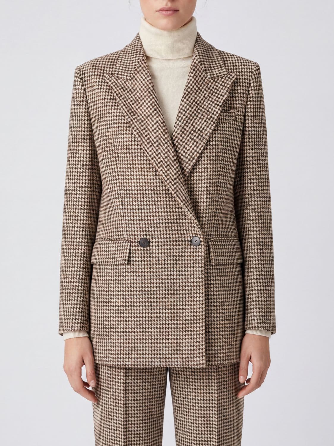 Dondup Double-Breasted Houndstooth Wool Blend Blazer with Peak Lapels
