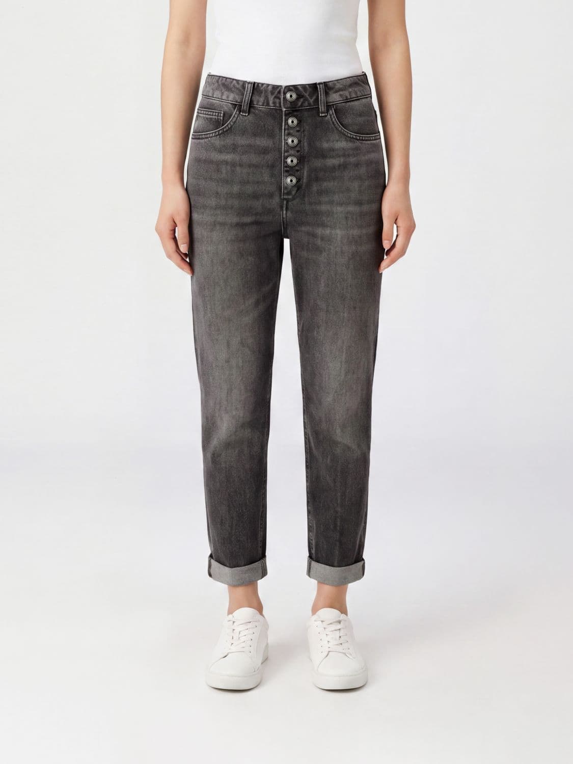 Dondup Koons High-Waisted Straight Leg Cropped Cotton Denim Jeans
