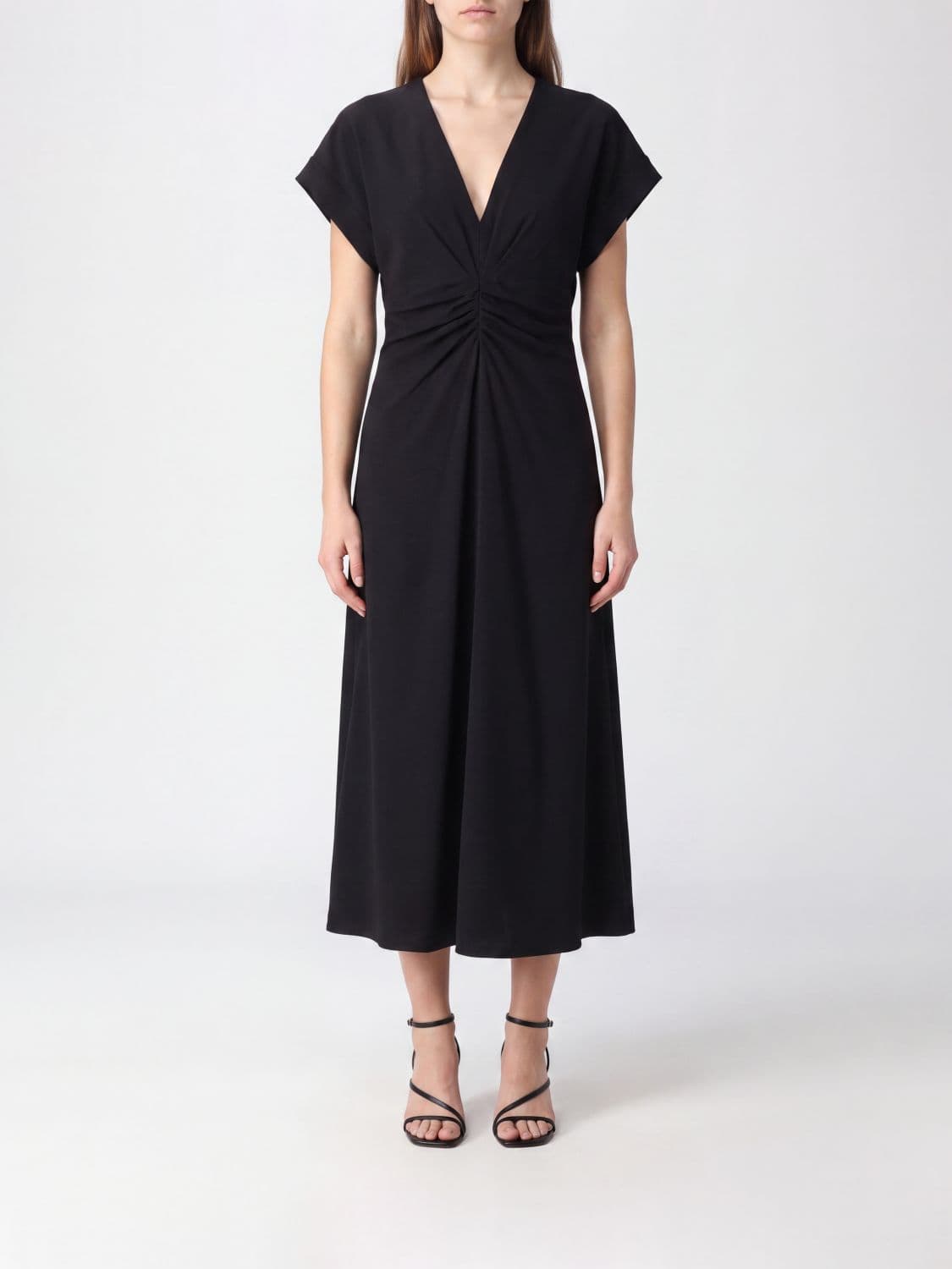 Alberta Ferretti A-Line V-Neck Midi Ceremony Dress with Side Slit