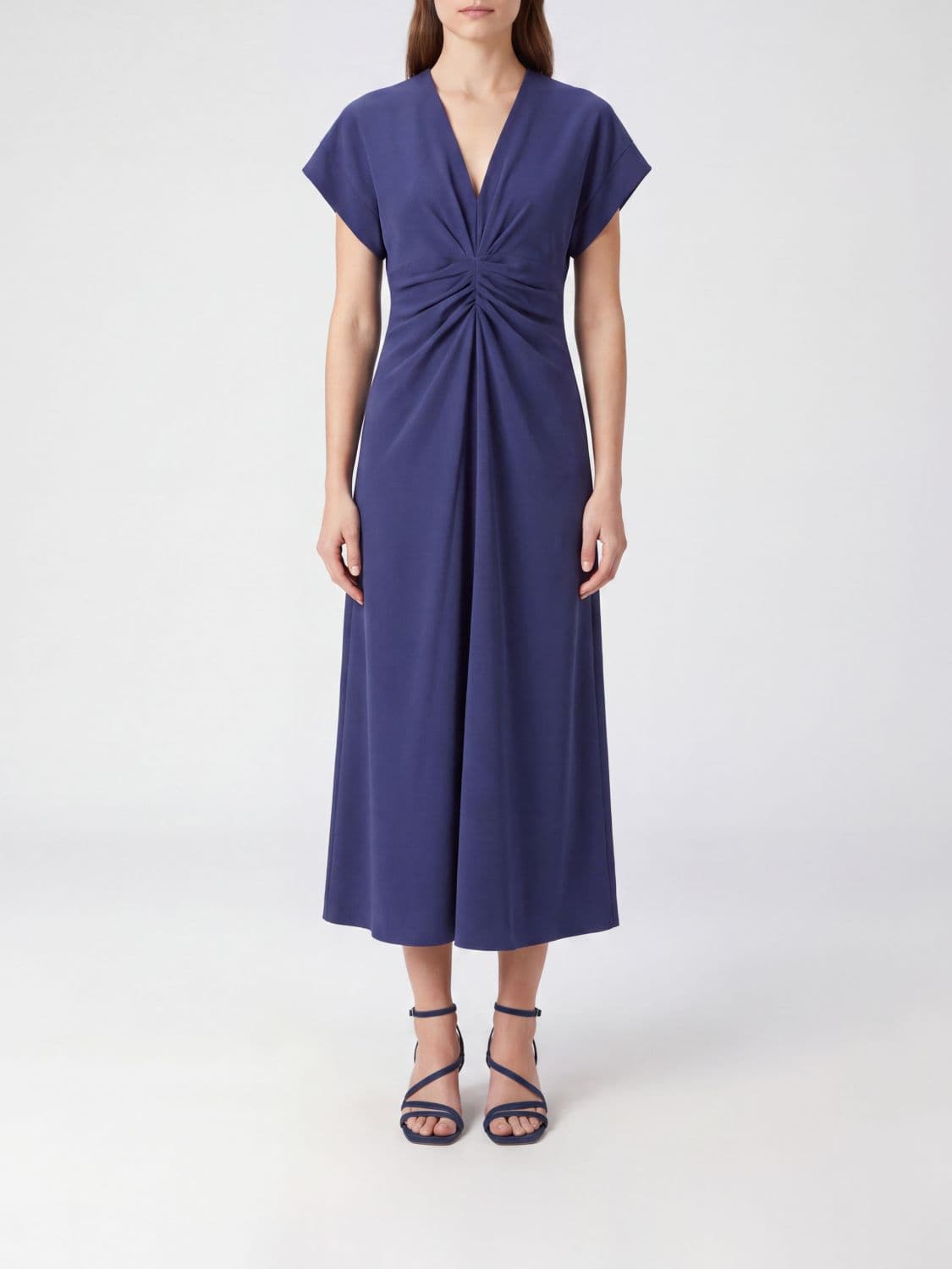 Alberta Ferretti A-Line V-Neck Midi Ceremony Dress with Side Slit