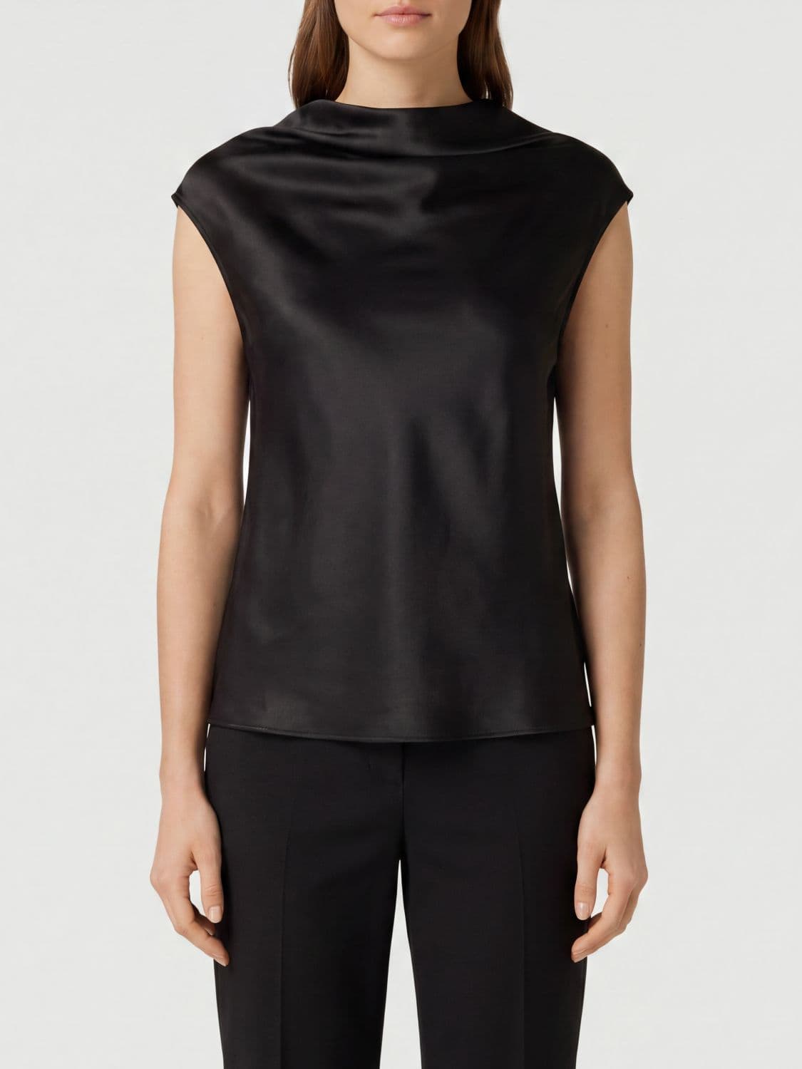 Alberta Ferretti Sleeveless Satin Blouse with Draped Neckline