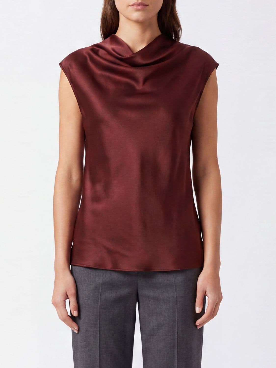 Alberta Ferretti Sleeveless Satin Blouse with Draped Neckline