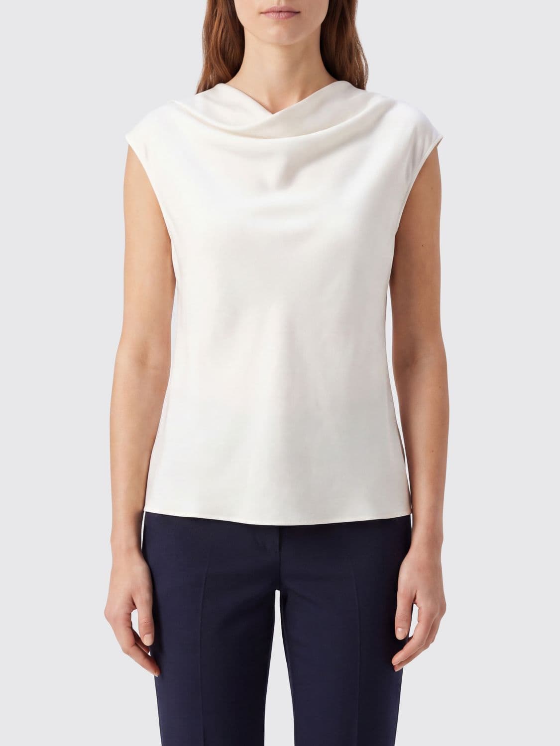 Alberta Ferretti Sleeveless Satin Blouse with Draped Neckline