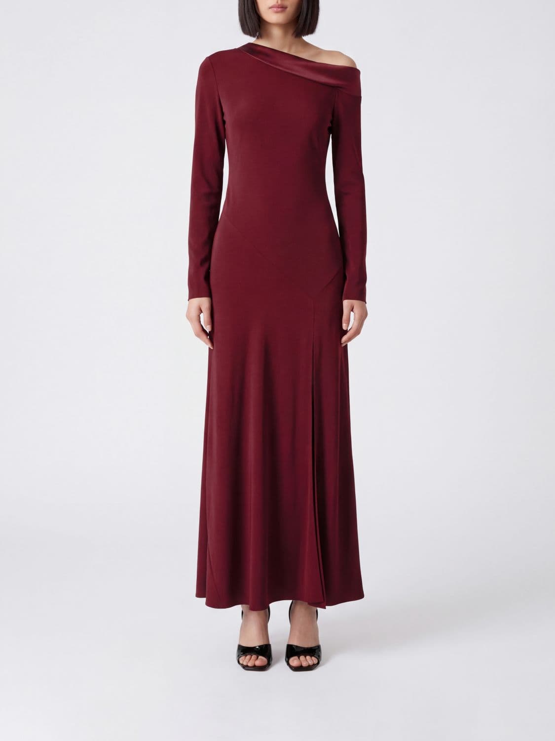 Alberta Ferretti Asymmetrical Slim Fit Viscose Midi Dress with Slit