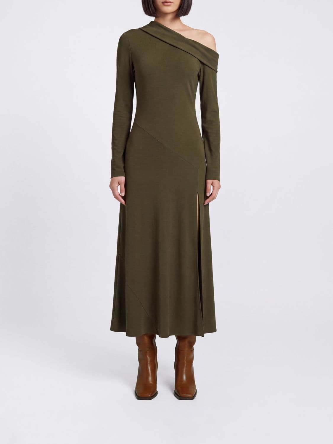 Alberta Ferretti Asymmetrical Slim Fit Viscose Midi Dress with Slit
