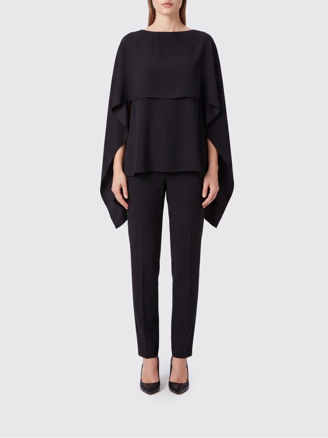 Alberta Ferretti Long Asymmetric Satin Cape with Short Sleeves