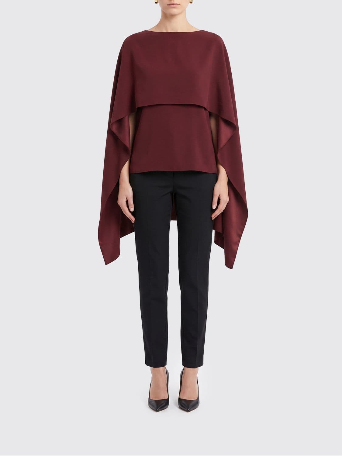 Alberta Ferretti Long Asymmetric Satin Cape with Short Sleeves · OS