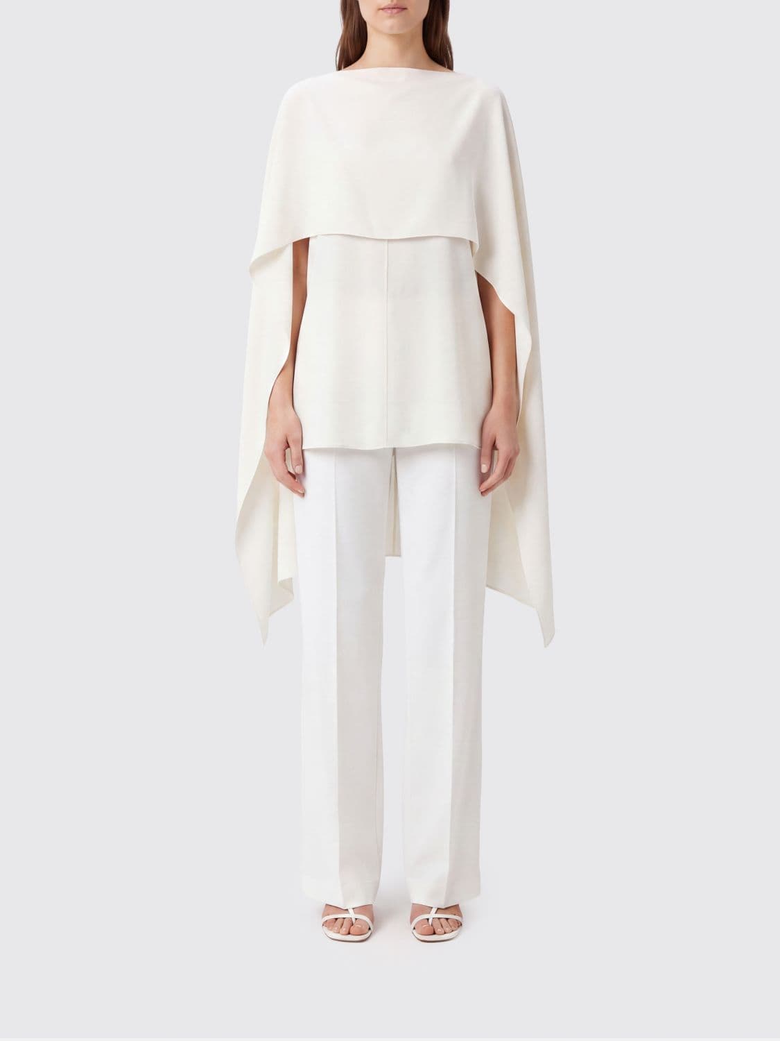 Alberta Ferretti Long Asymmetric Satin Cape with Short Sleeves