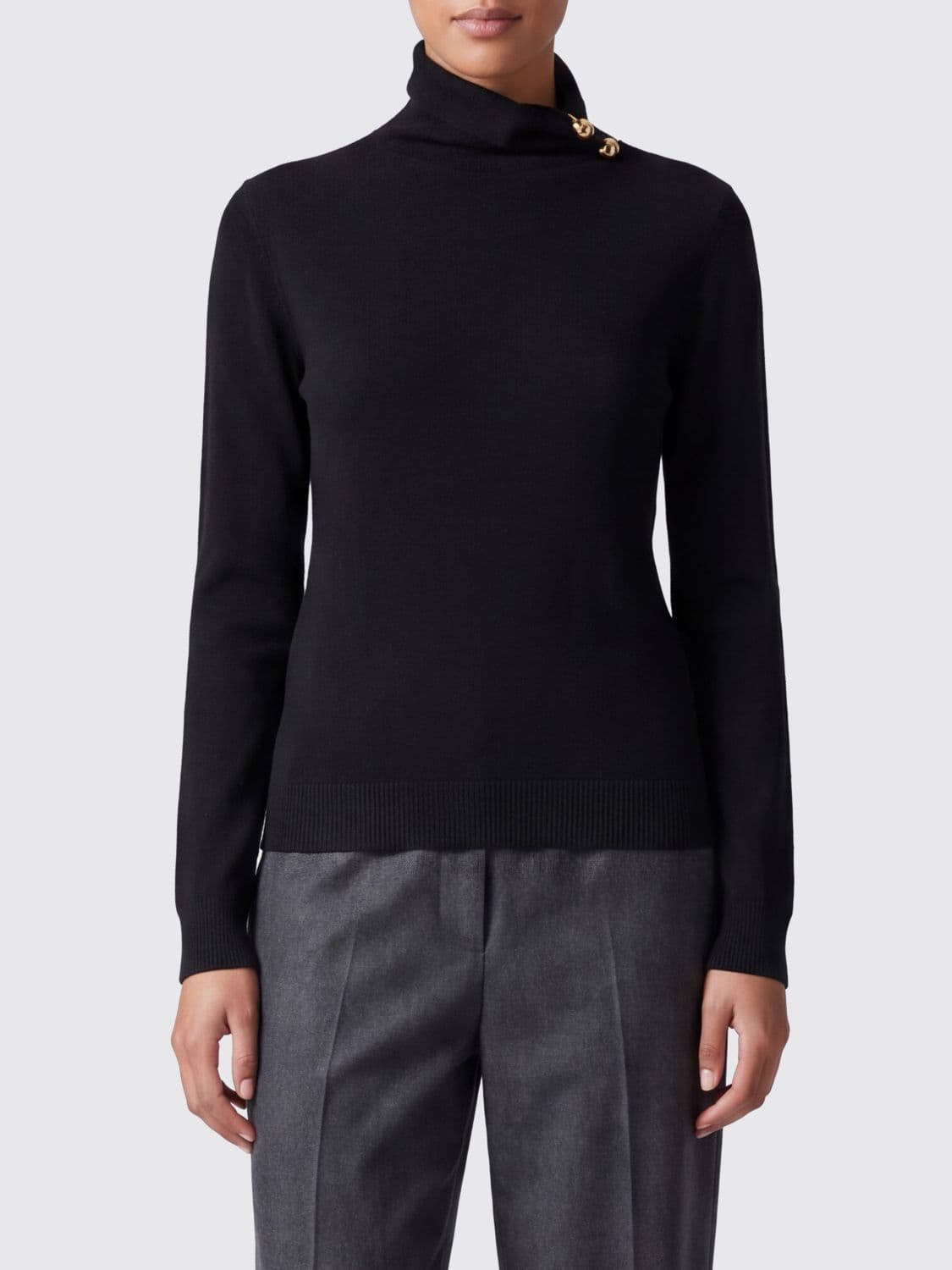 Alberta Ferretti Slim Fit Virgin Wool Turtleneck Jumper with Ribbed Trims