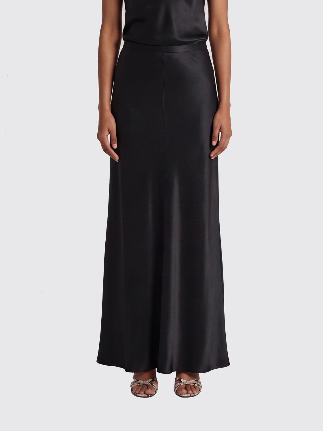Alberta Ferretti High-Waisted Satin Long Pencil Skirt with Asymmetrical Hem