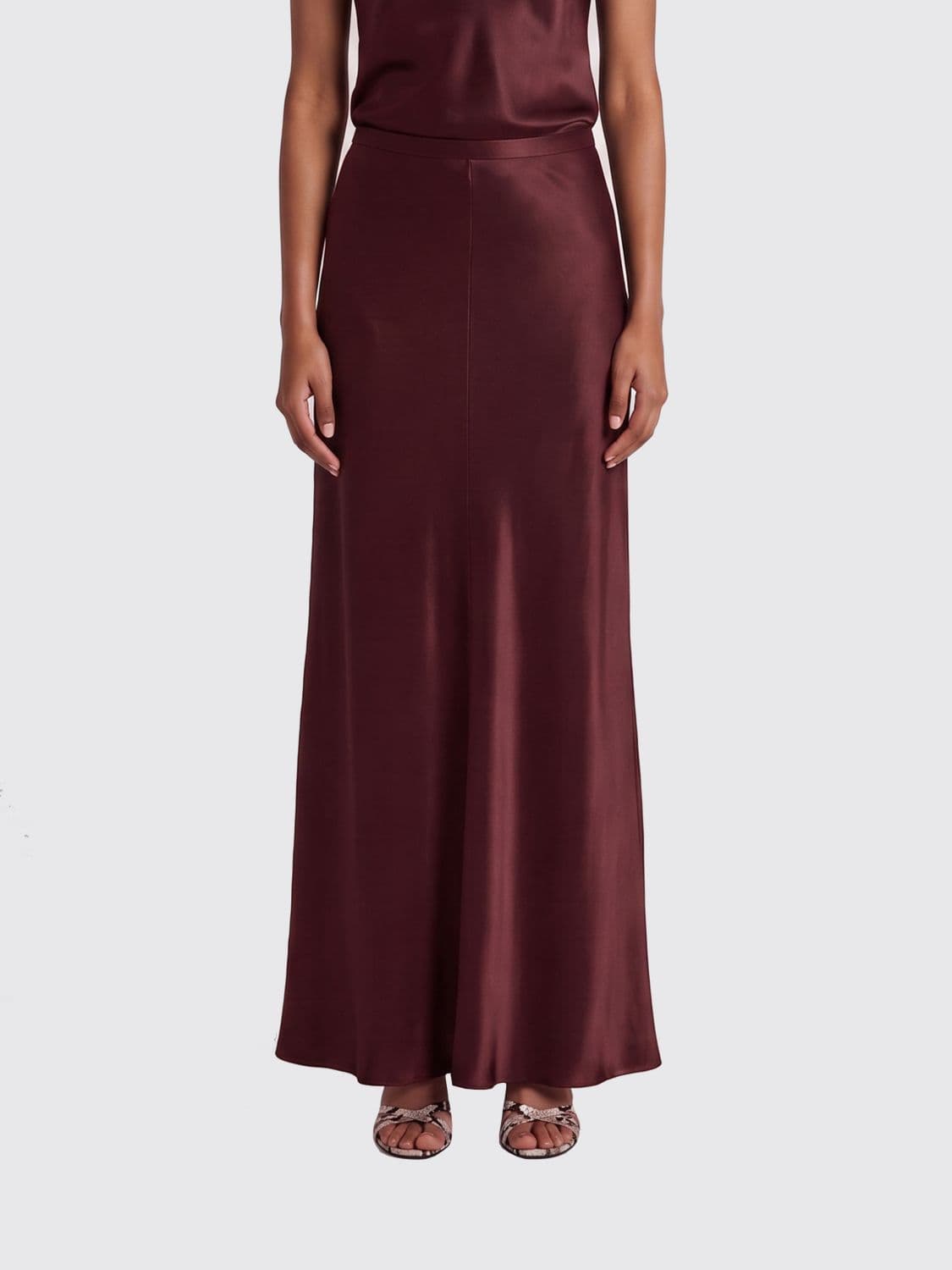 Alberta Ferretti High-Waisted Satin Long Pencil Skirt with Asymmetrical Hem