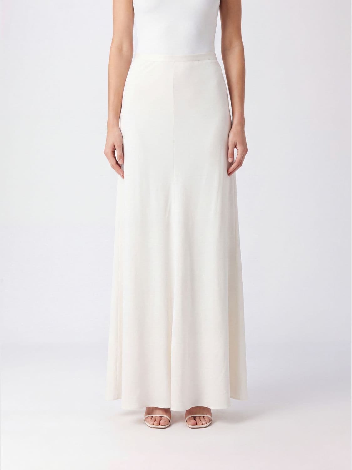 Alberta Ferretti High-Waisted Satin Long Pencil Skirt with Asymmetrical Hem