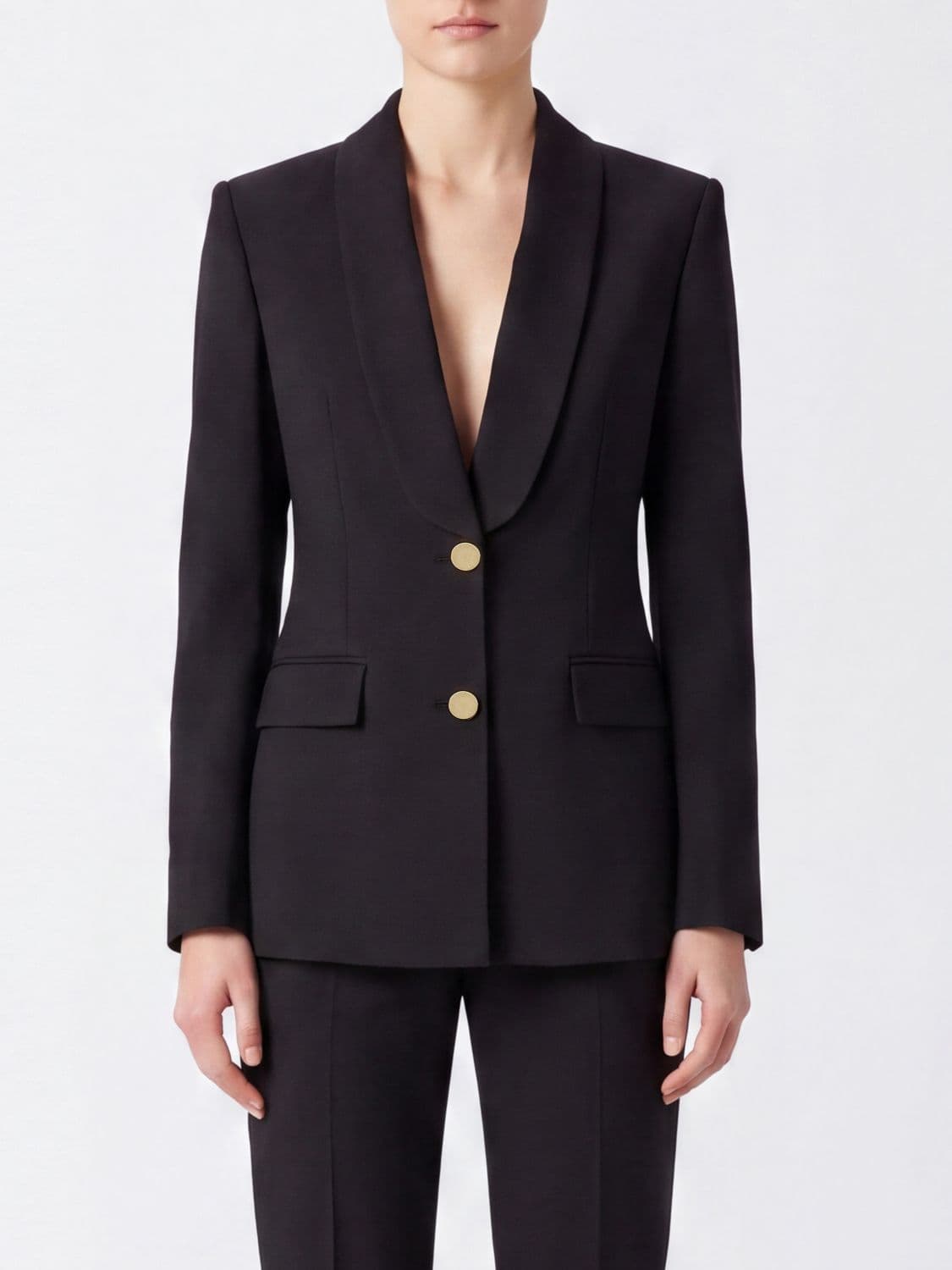 Alberta Ferretti Slim Fit Single-Breasted Wool Blend Blazer with Shawl Collar