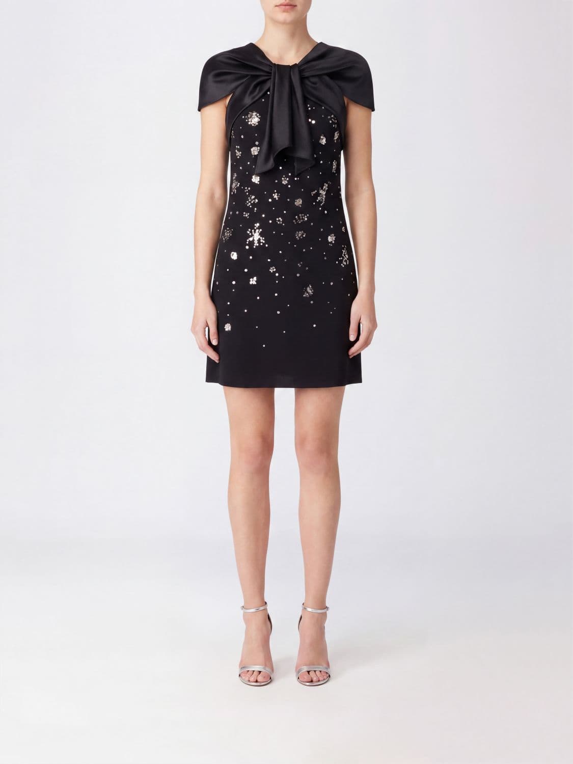 Alberta Ferretti Sequin Embellished Crêpe Mini Dress with Scarf Neck