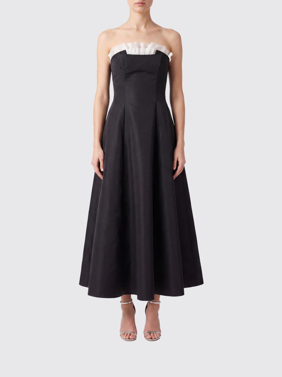 Alberta Ferretti Off-the-Shoulder Crêpe Bustier Midi Dress with Flared Skirt
