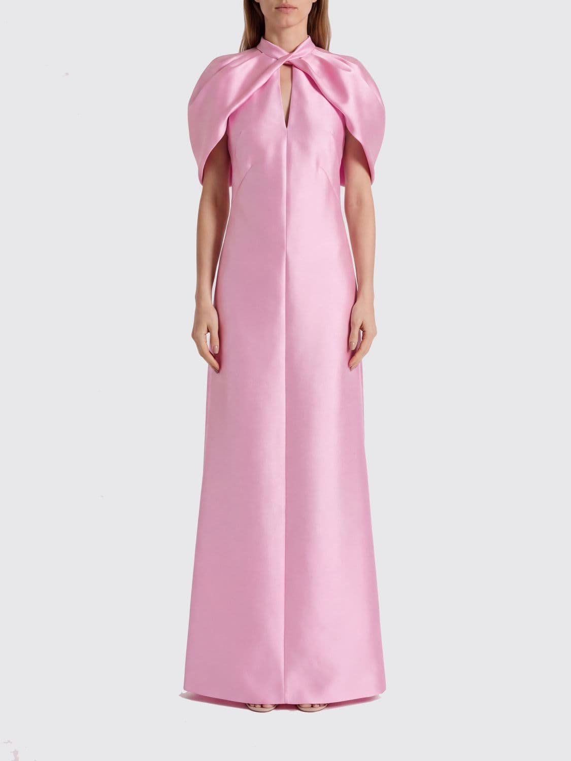 Alberta Ferretti Satin Midi Evening Dress with Puff Sleeves