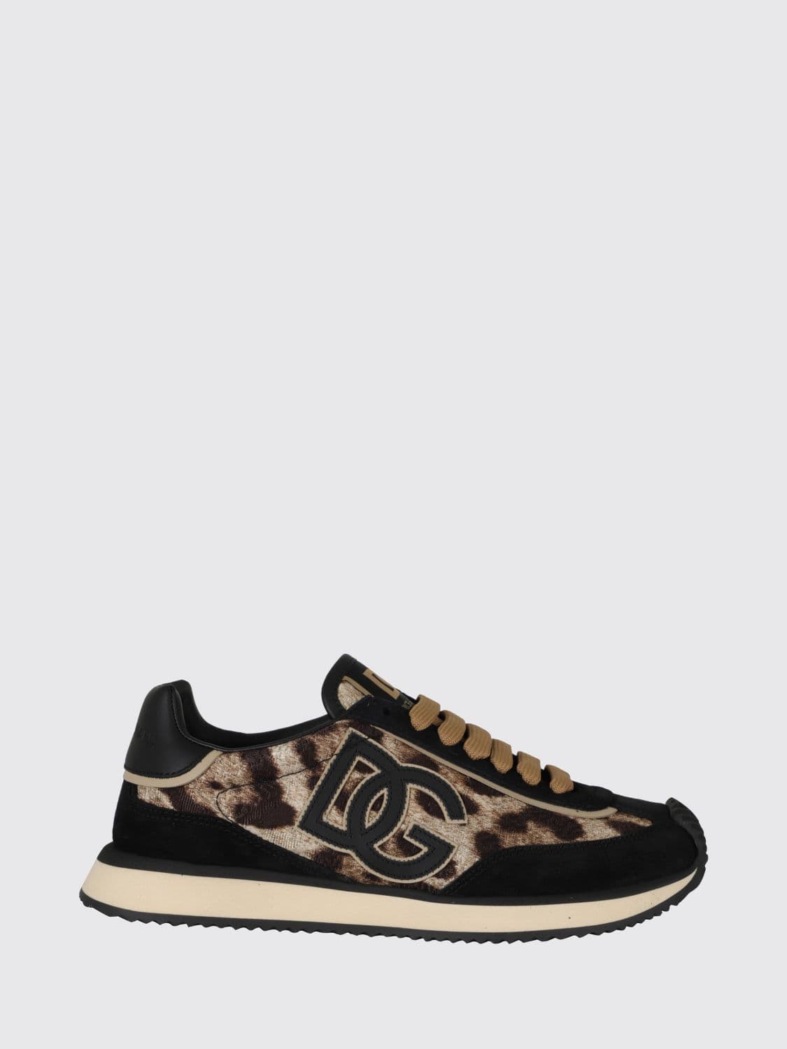 Dolce & Gabbana DG Cushion Trainers in Leather and Cotton with Animal Print
