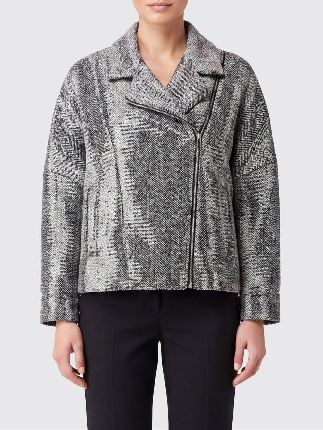 Pinko Short Jacket with Sequin Embroidery and Multicolor Chevron Pattern