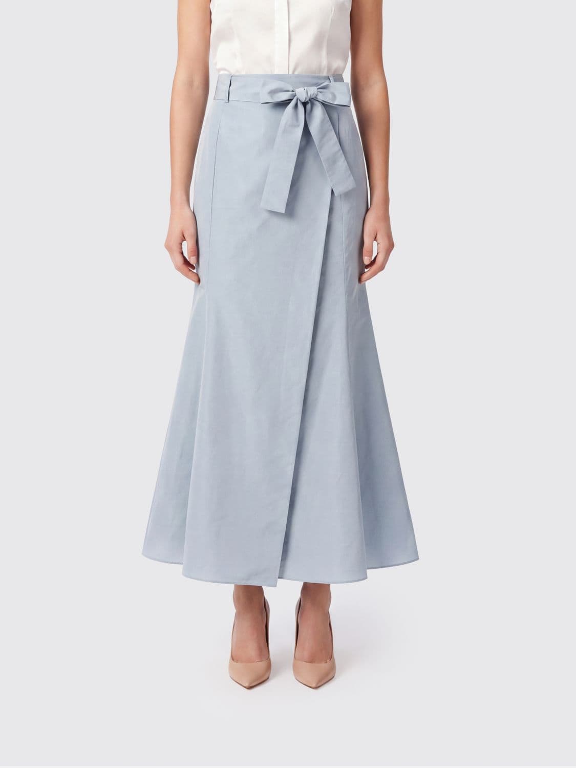 Pinko Flared Taffeta Midi Wrap Skirt with High Waist and Tie Belt