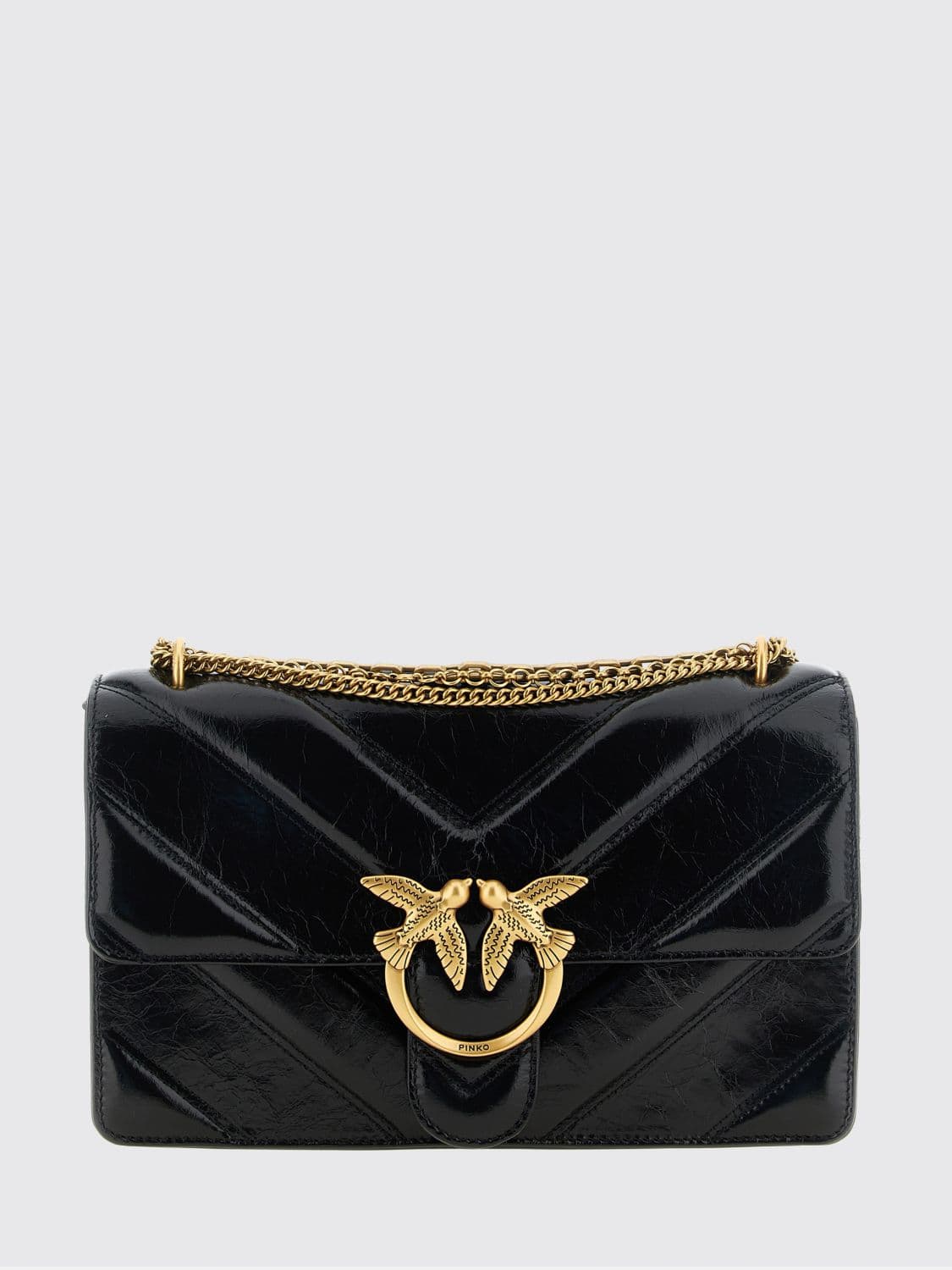 Pinko Mini Crossbody Bag in Calfskin with Chevron Pattern and Love Birds Logo · OS