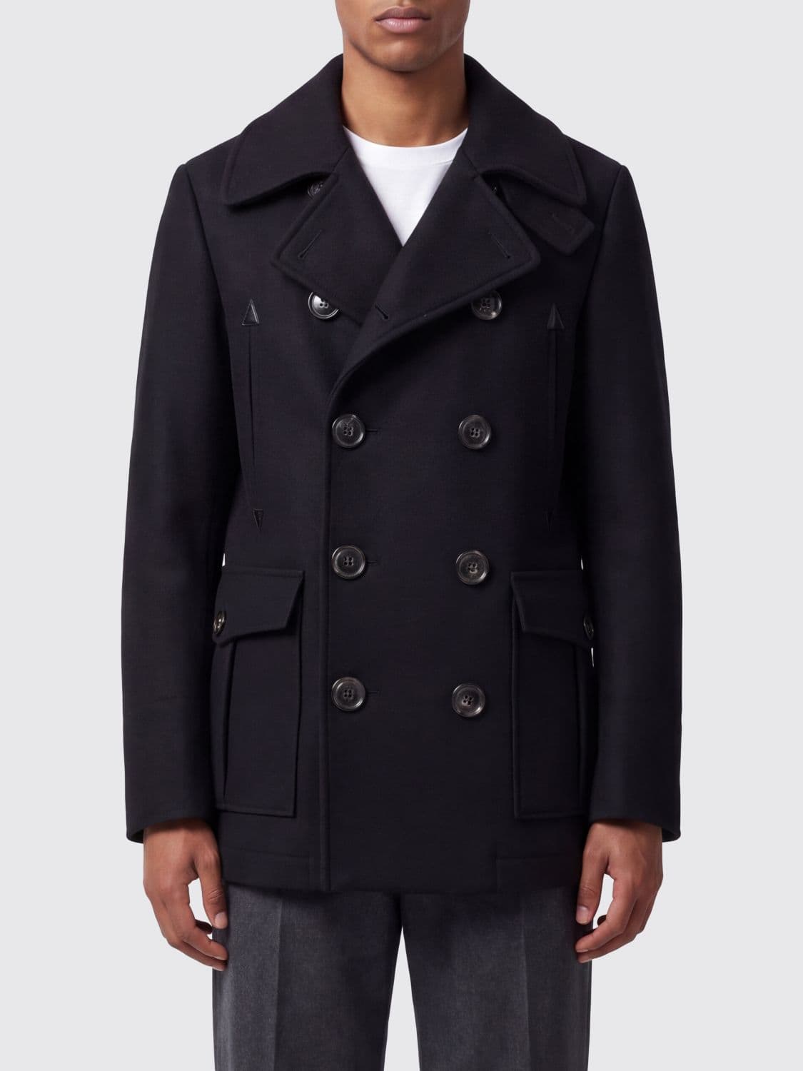 Dsquared2 Double-Breasted Short Coat in Wool Blend with Lapels