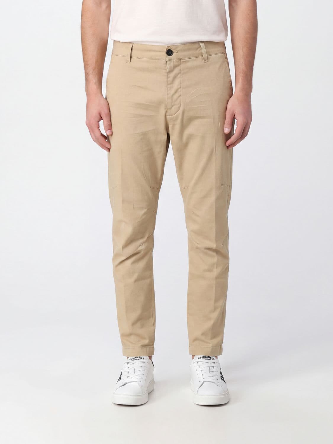 Dsquared2 Slim Fit Stretch Cotton Chino Trousers with Mid-Rise Waist