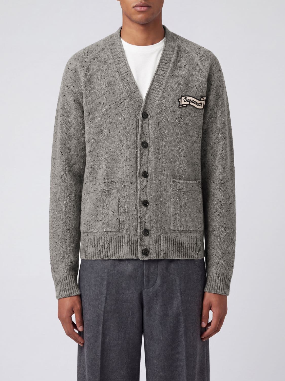 Dsquared2 Wool Blend V-Neck Cardigan with Contrast Logo