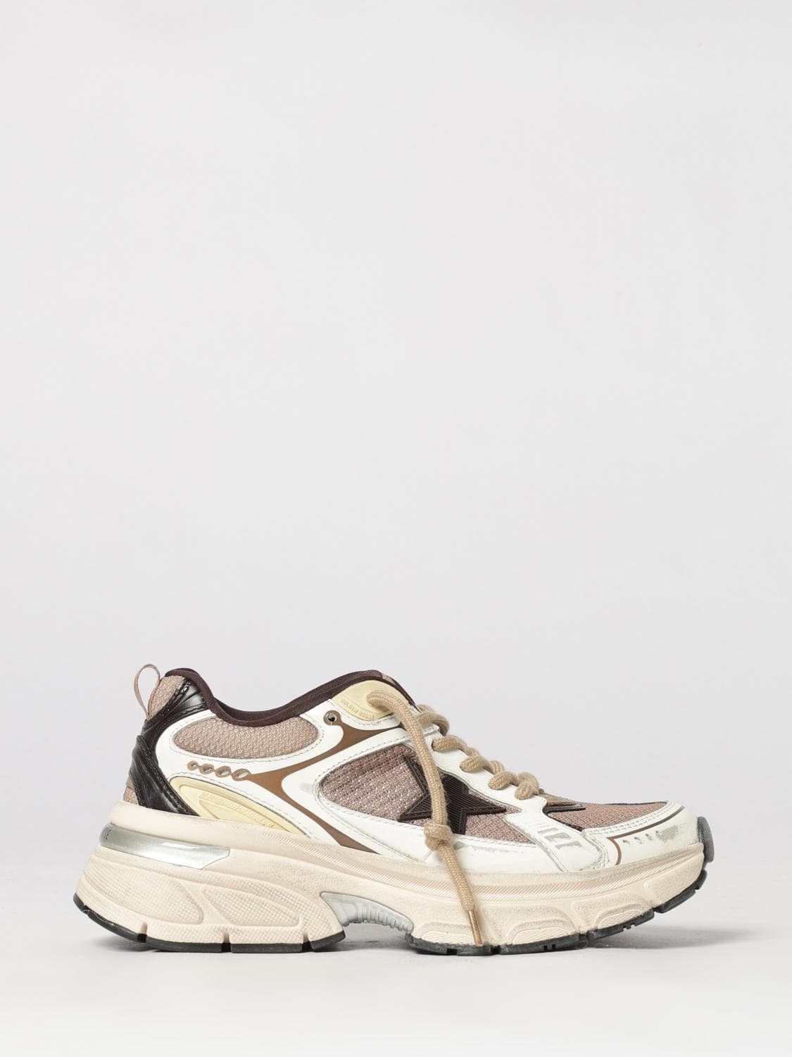 Golden Goose Lightstar Low Top Sneakers in Leather and Mesh with Serrated Sole