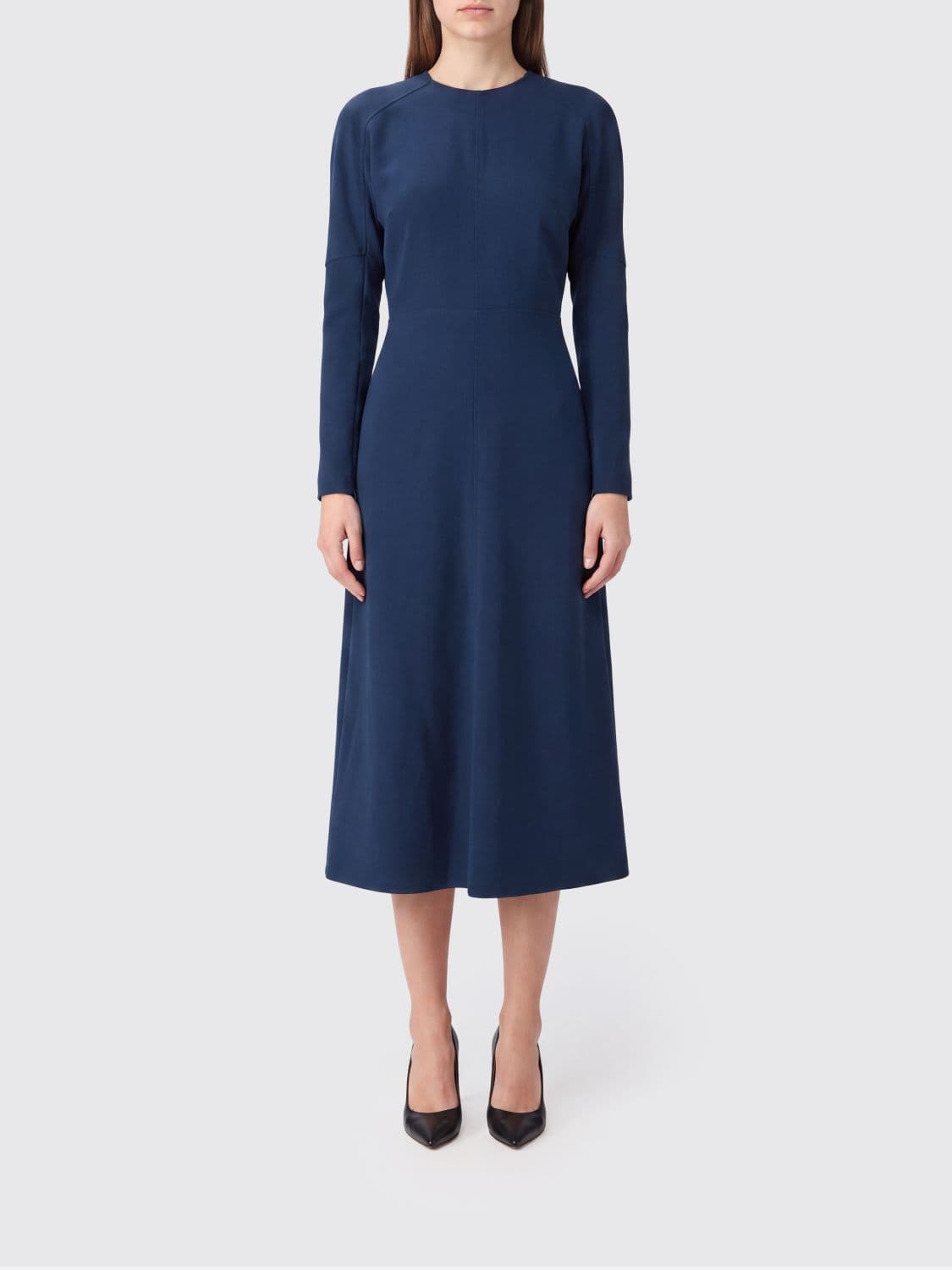 Victoria Victoria Beckham Dolman Midi Dress in Viscose Blend with Long Sleeves