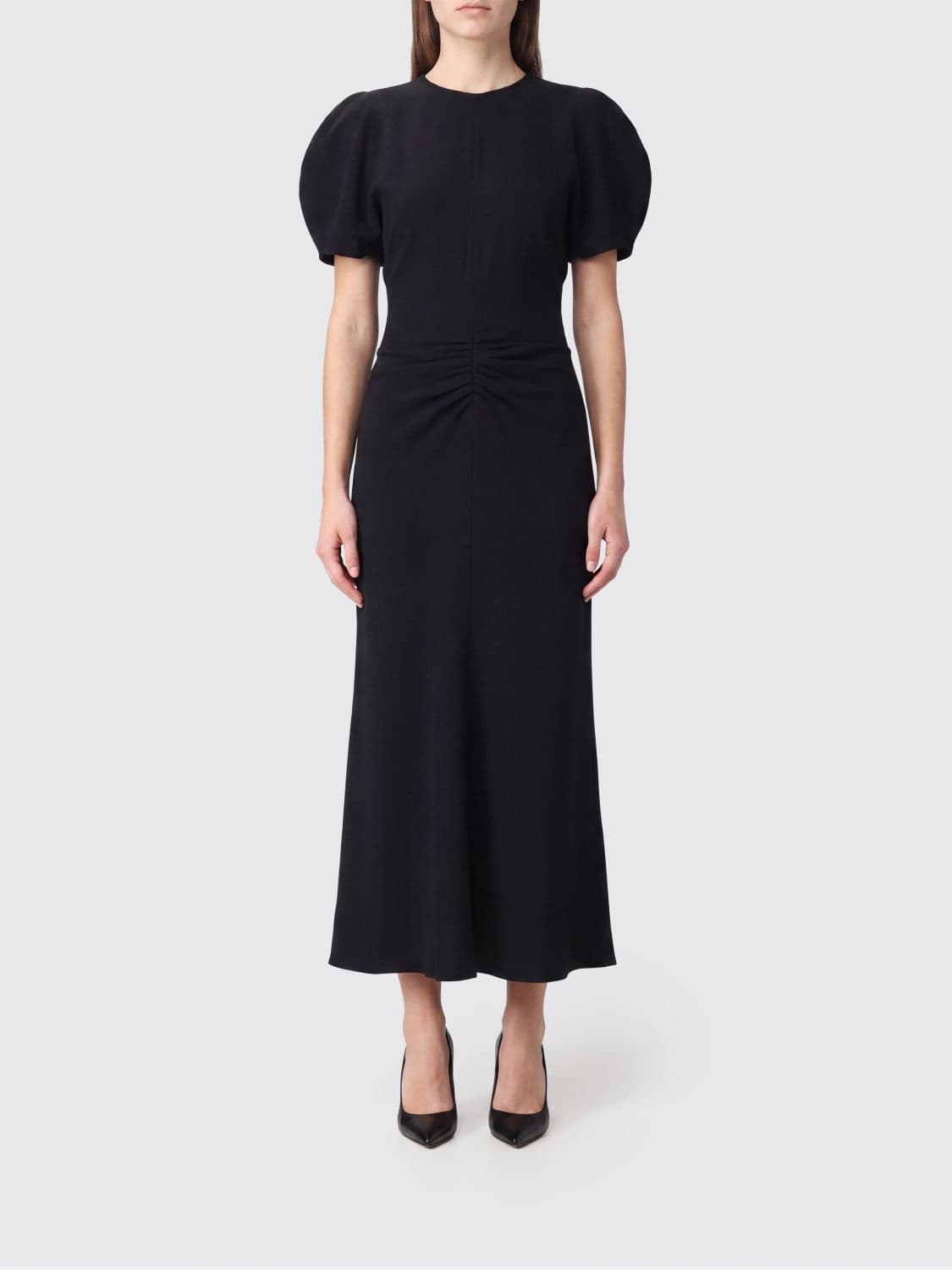 Victoria Victoria Beckham Bela Midi Dress in Viscose with Puff Sleeves