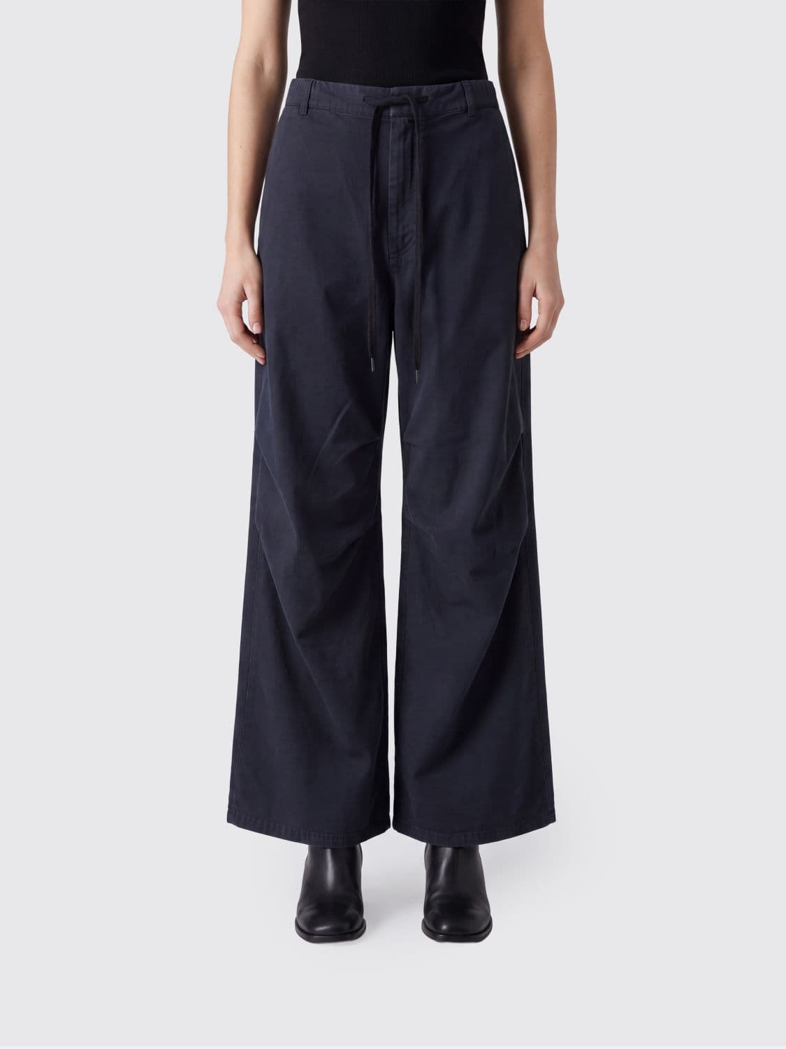 Mm6 Maison Margiela Wide Leg Cotton Trousers with Drawstring Waist