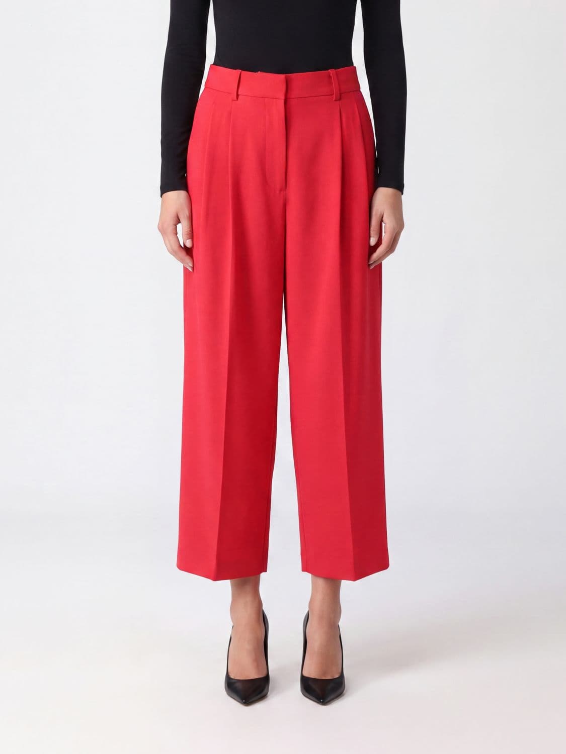 Elisabetta Franchi High-Waisted Cropped Wide-Leg Gabardine Trousers