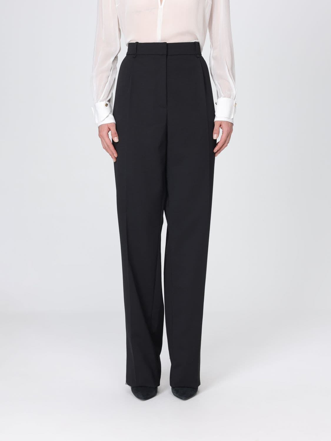 Elisabetta Franchi High-Waisted Straight-Leg Trousers in Wool Gabardine
