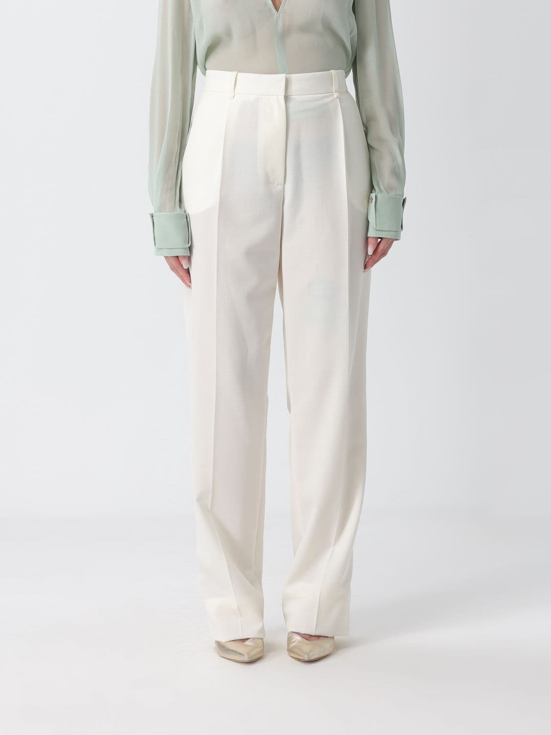 Elisabetta Franchi High-Waisted Straight-Leg Trousers in Wool Gabardine