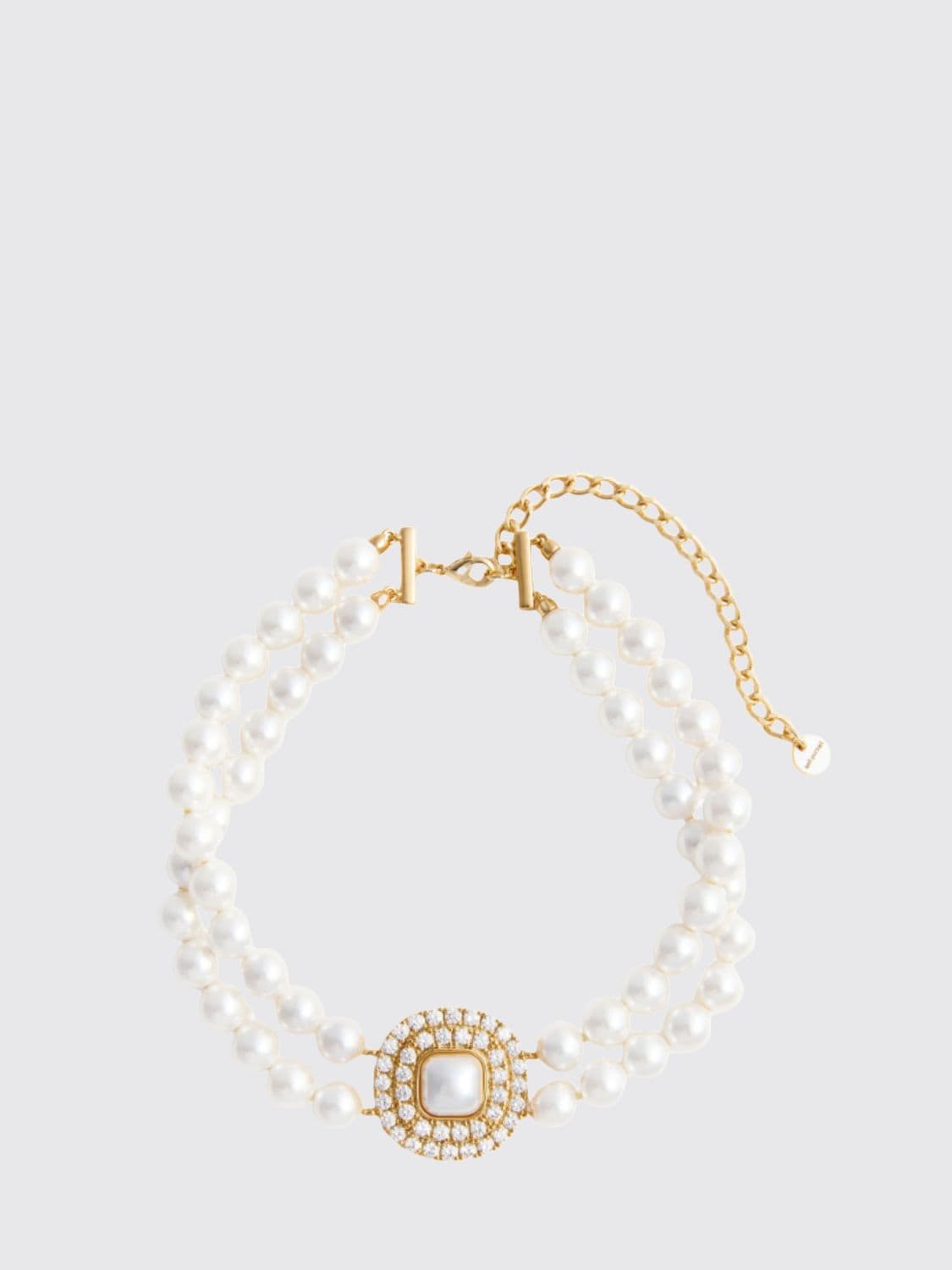 Self-Portrait Choker Necklace in Brass with Faux Pearls and Crystals