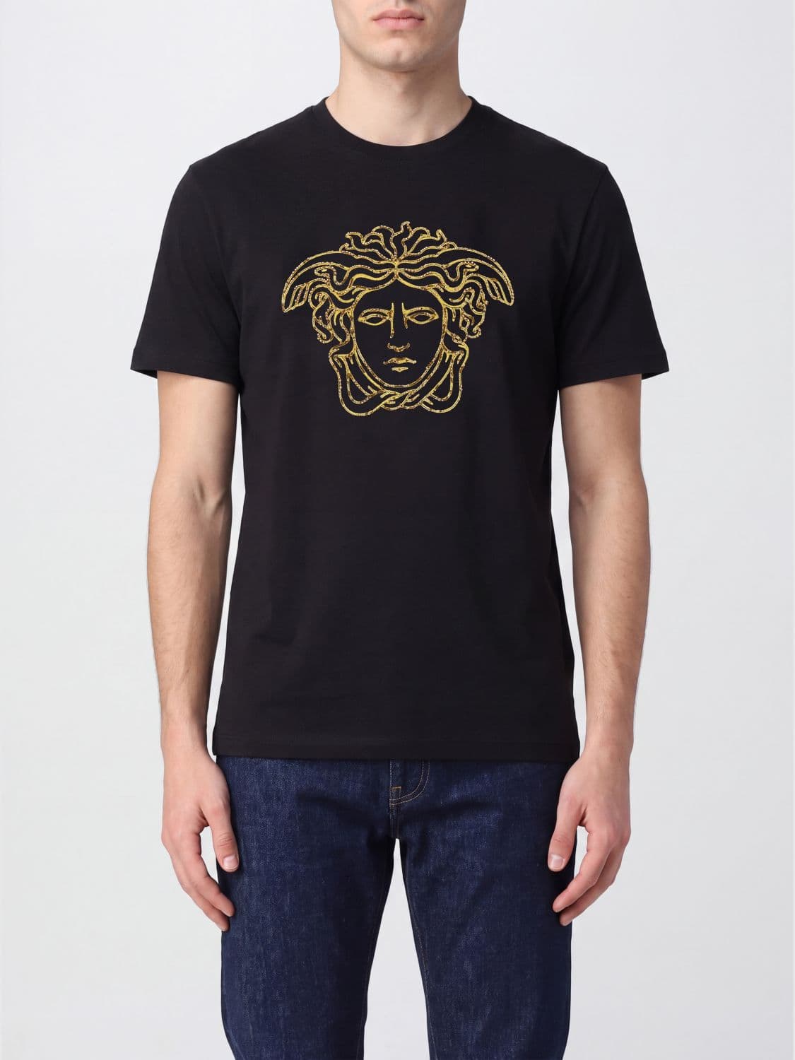Versace Slim Fit Cotton T-Shirt with Medusa Graphic Print