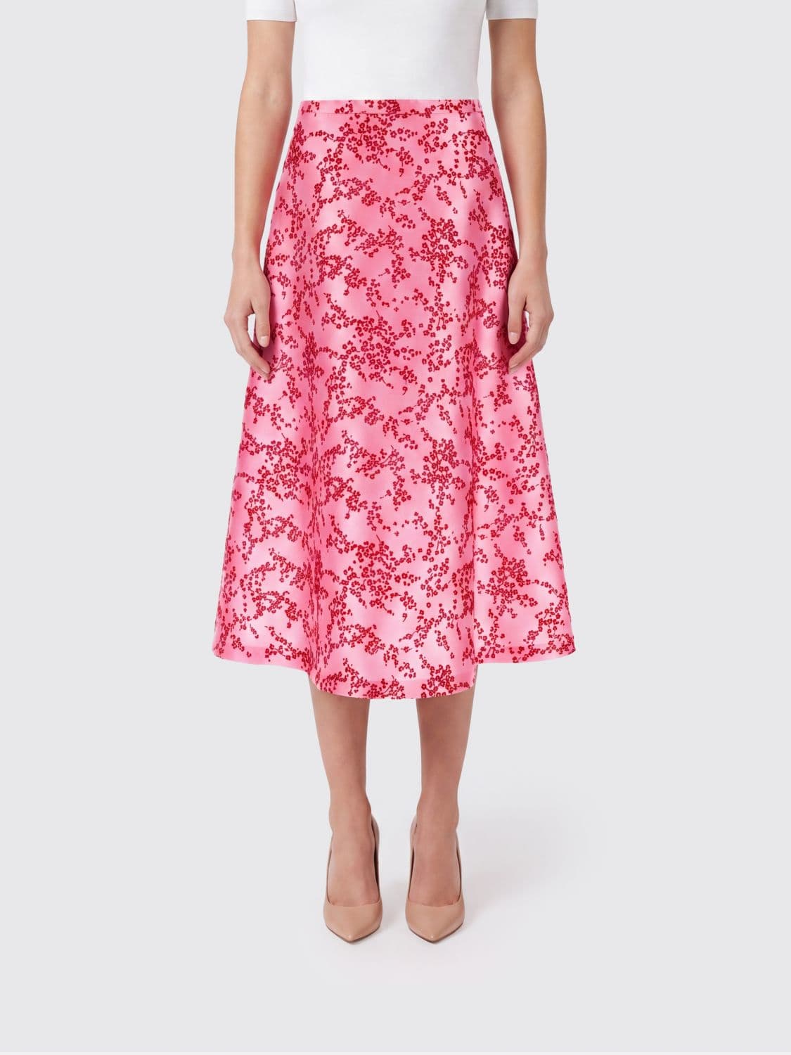 Alberta Ferretti Floral-Print Silk-Blend A-Line Midi Skirt with a High Waist