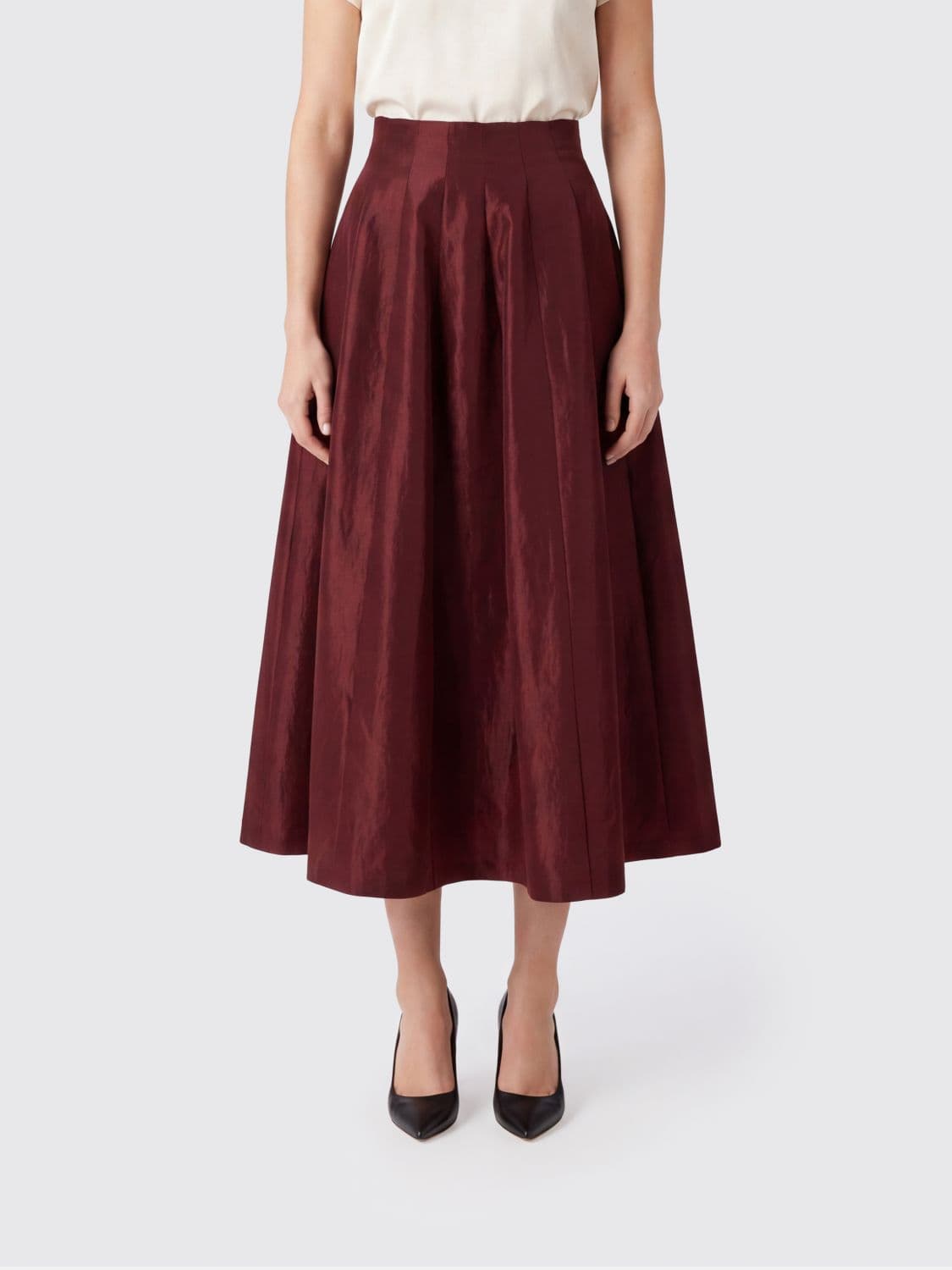Alberta Ferretti Taffeta Pencil Midi Skirt with a High Waist and Back Closure