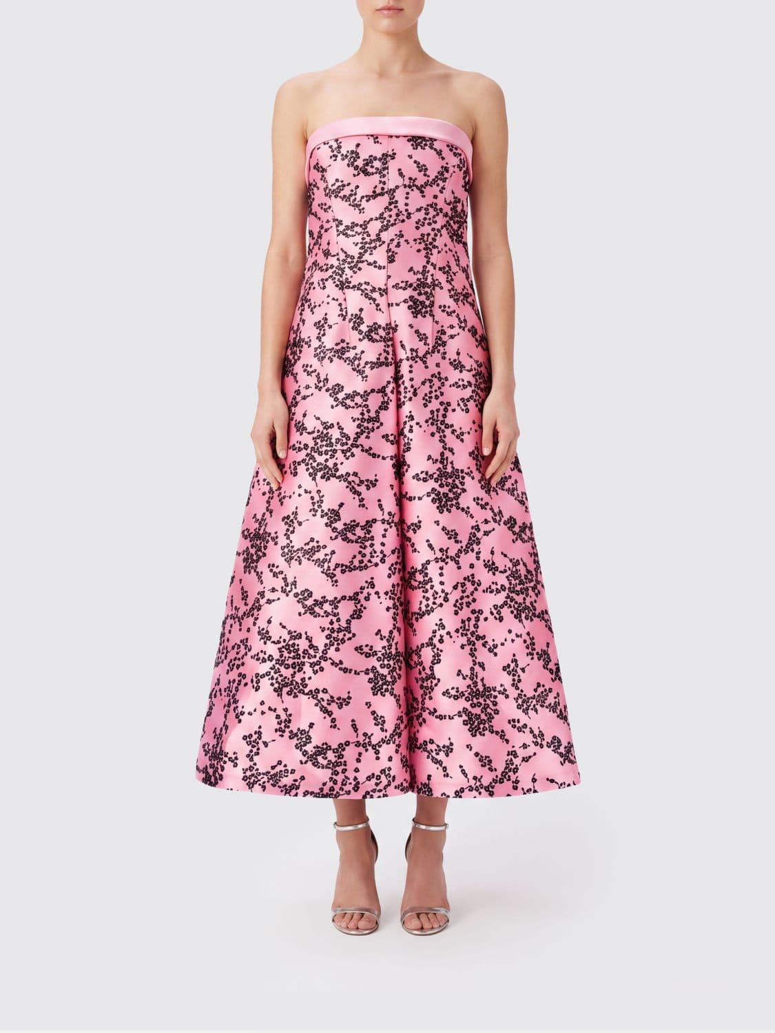 Alberta Ferretti Floral Silk Midi Evening Dress with Ruffles and Bare Shoulders