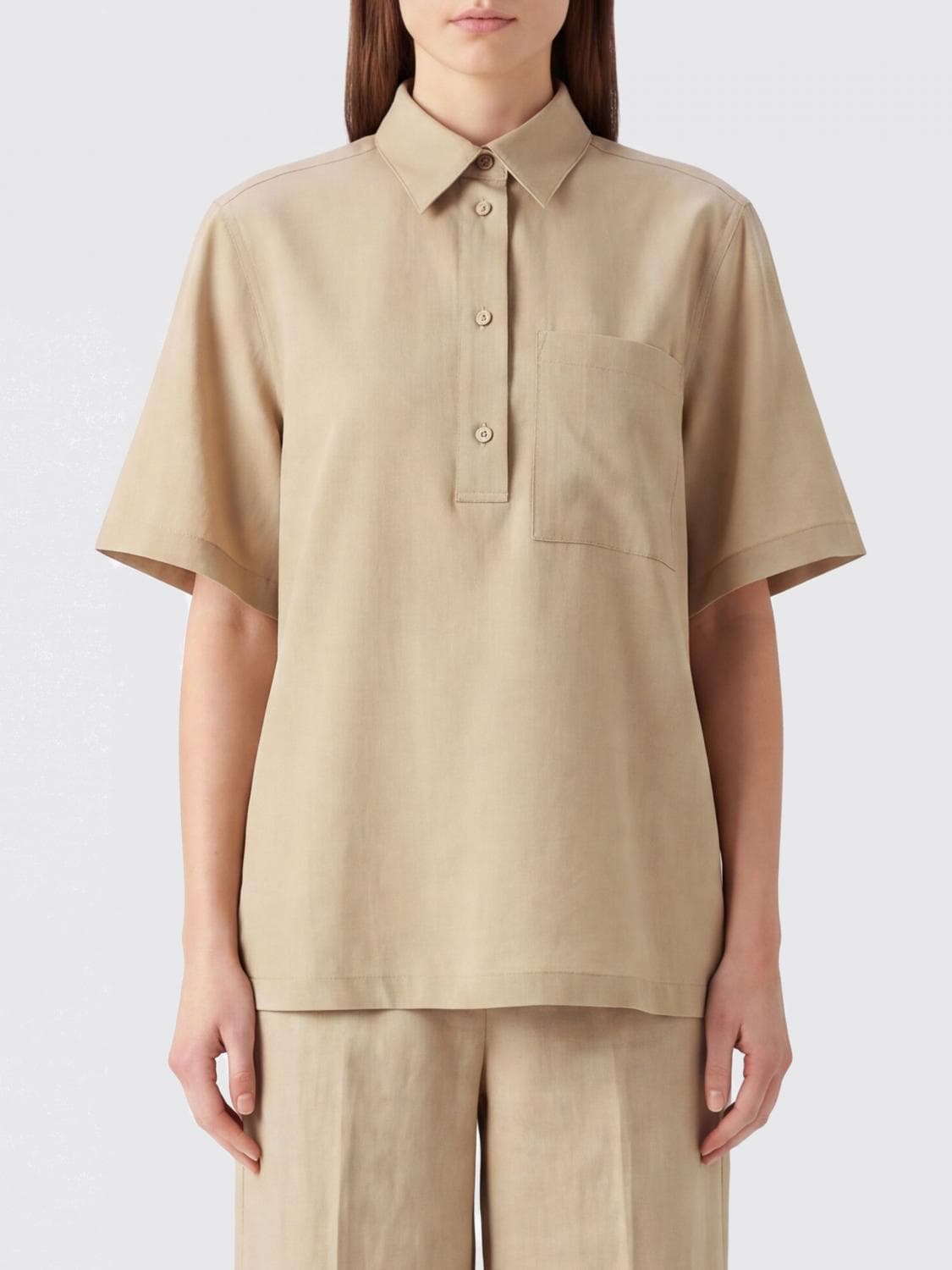 Toteme Relaxed Fit Polo in Wool and Viscose Blend with Dropped Shoulders