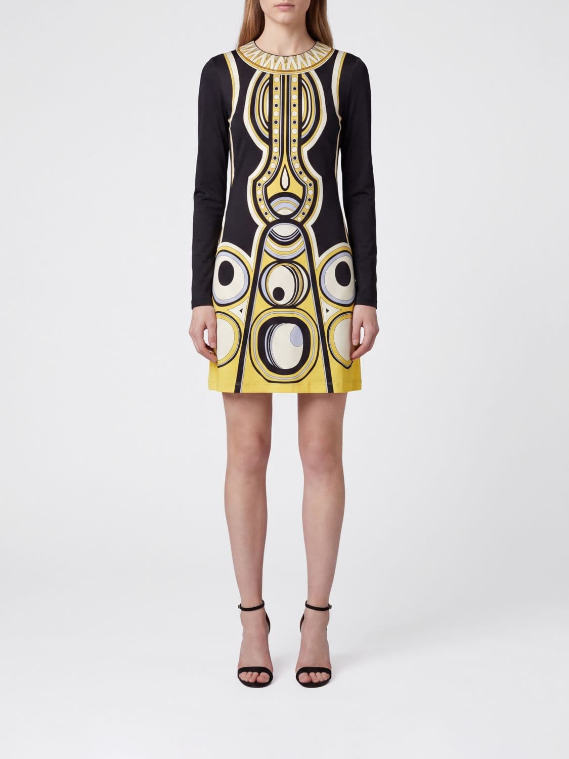La Doublej Swing Viscose Mini Dress with Ethnic Pattern and Long Sleeves · M