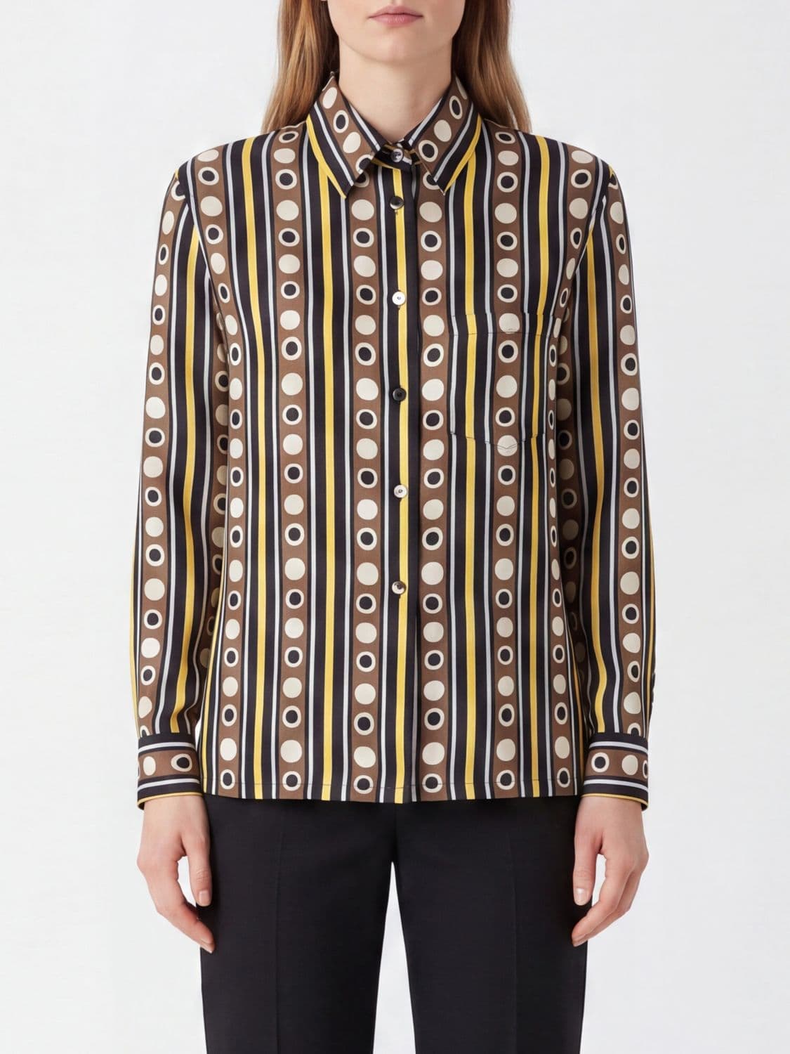 La Doublej Boy Ethnic Print Silk Shirt with French Collar