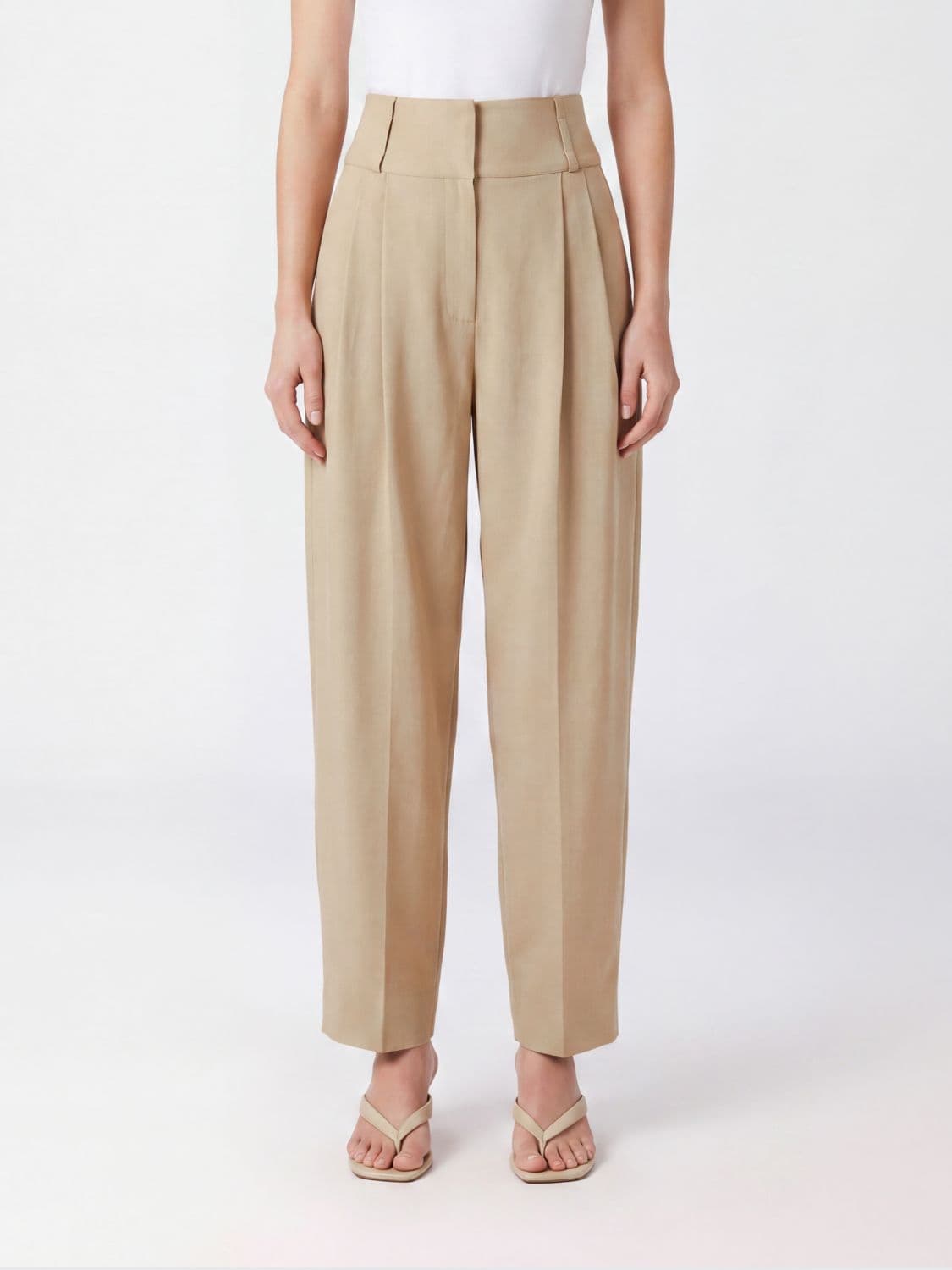 Toteme High-Waisted Wide-Leg Trousers in a Wool Blend with Concealed Fastening
