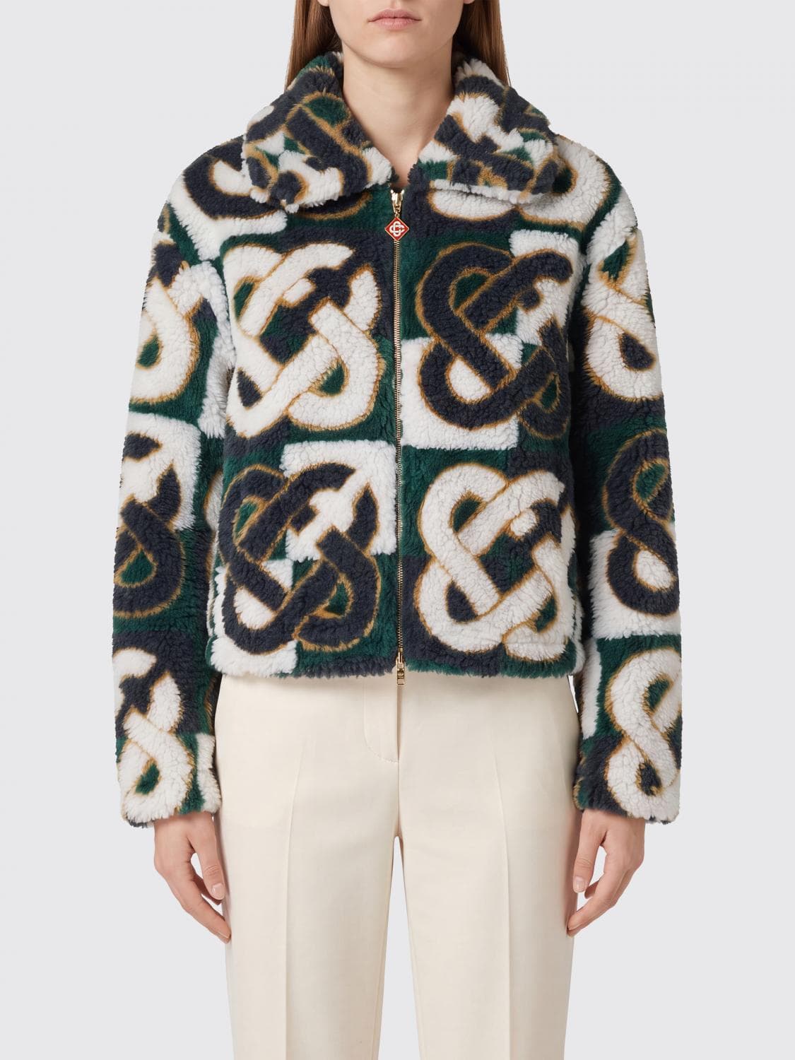Casablanca Zip-Up College-Style Fleece Jacket with Contrast Logo