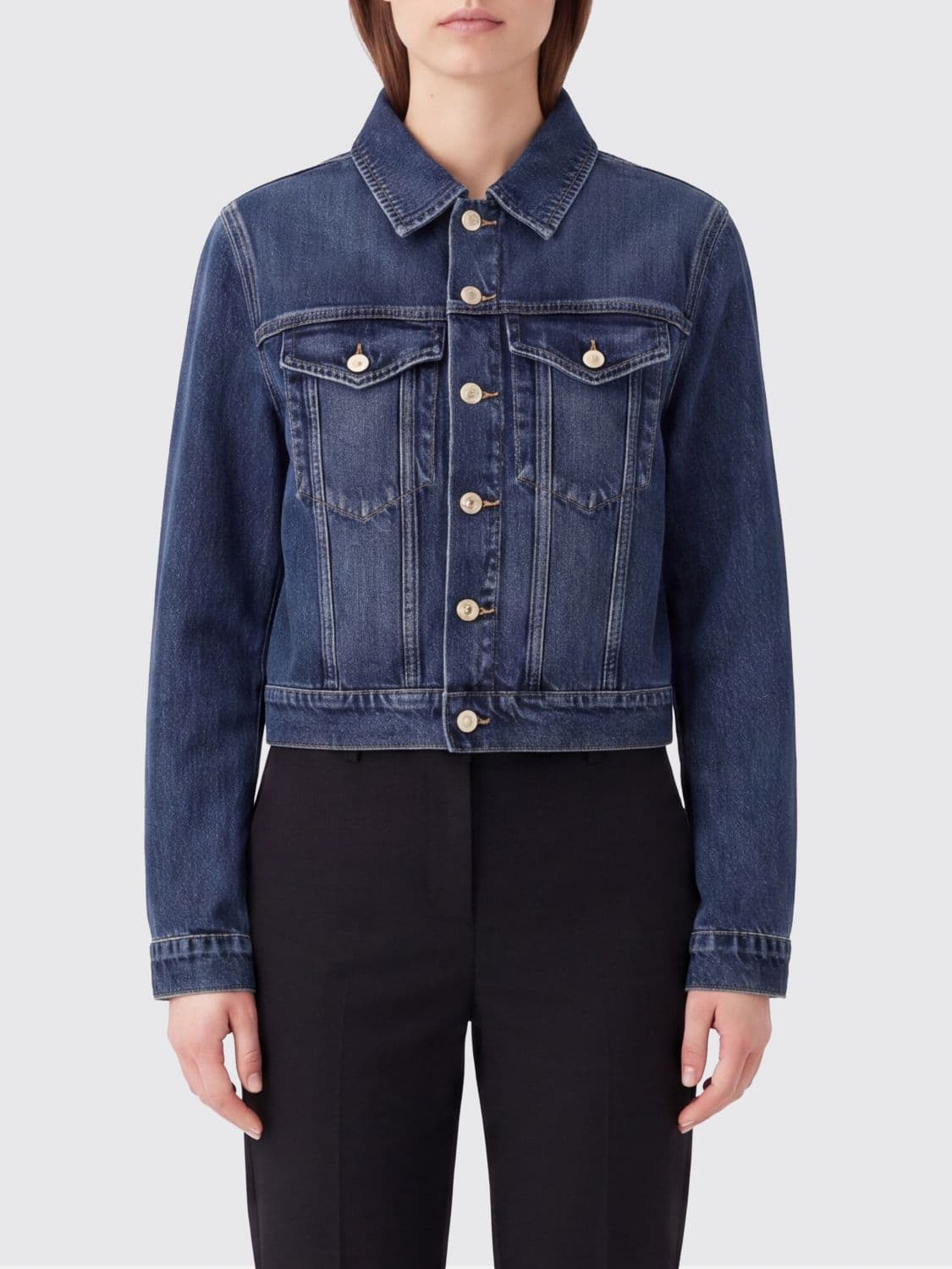 7 For All Mankind Cotton Denim Shirt Jacket with Patch Pockets