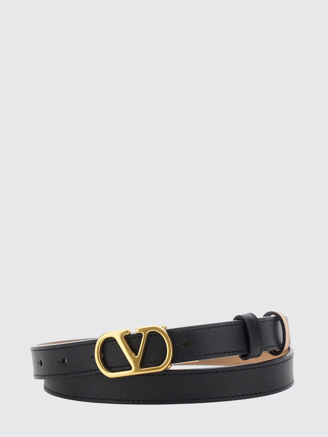 Valentino Garavani Calfskin Leather Belt with VLogo Signature Buckle
