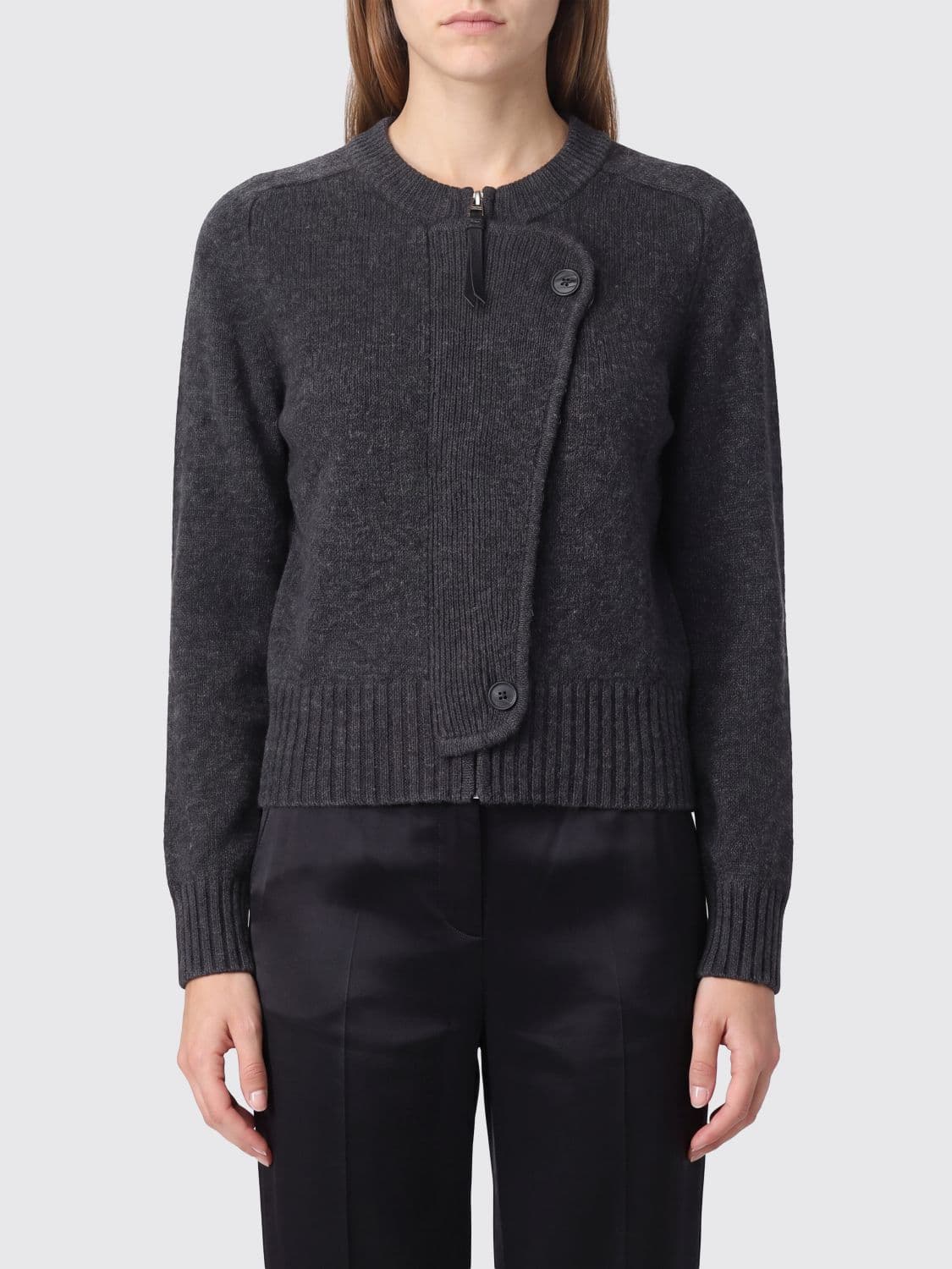 Isabel Marant Merino Wool and Cashmere Crewneck Cardigan with Side Buttons