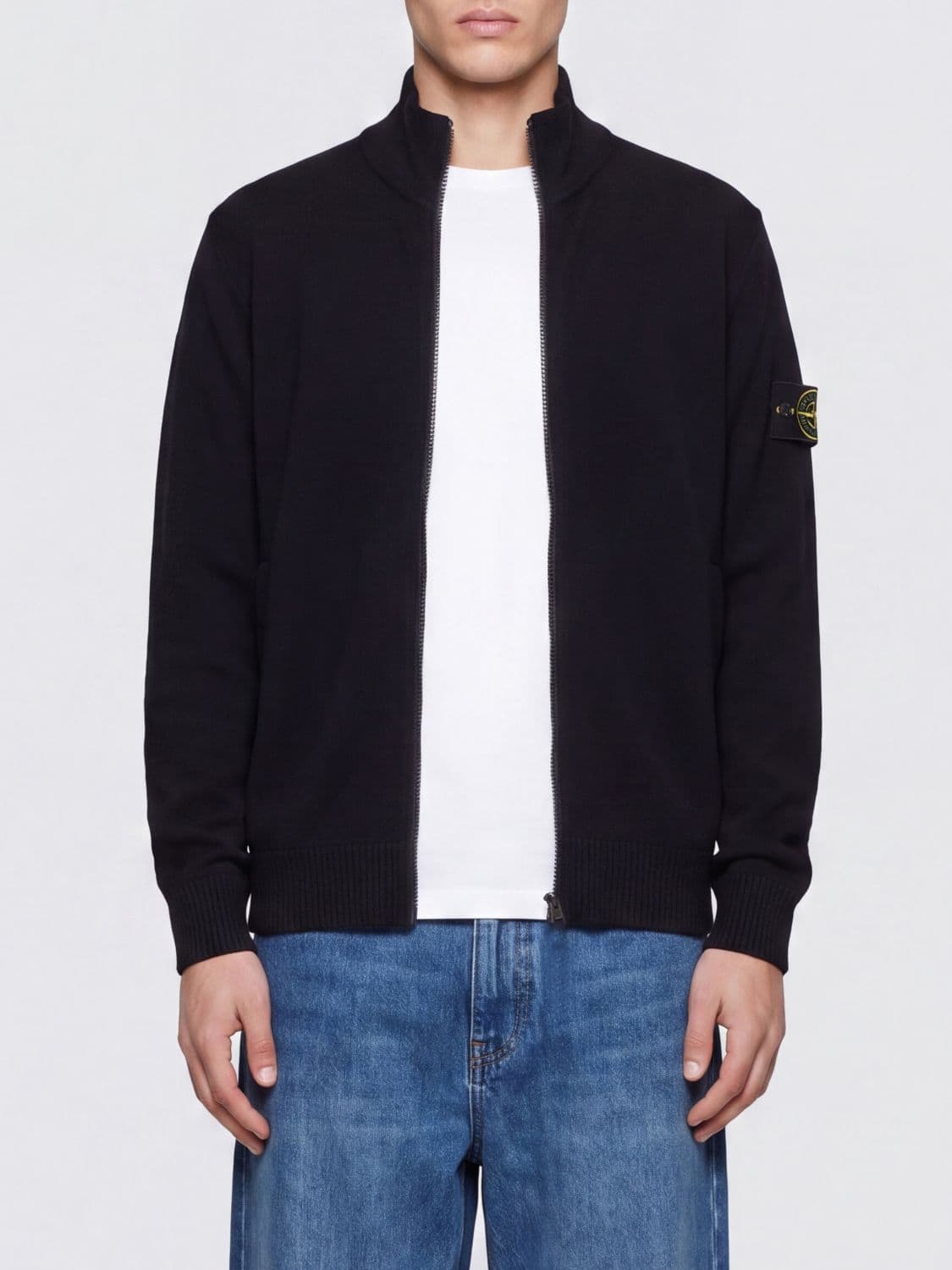 Stone Island Virgin Wool Turtleneck Cardigan with Compass Logo Patch